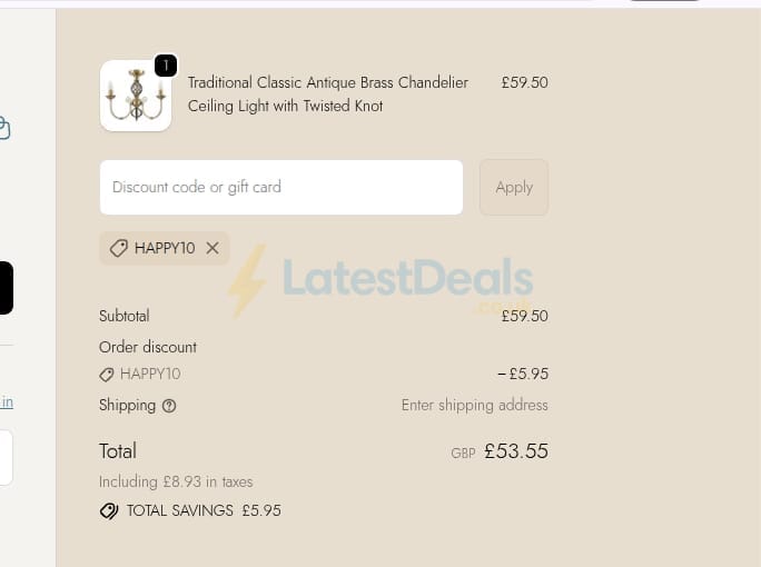 Screenshot of the Happy Homewares discount code working