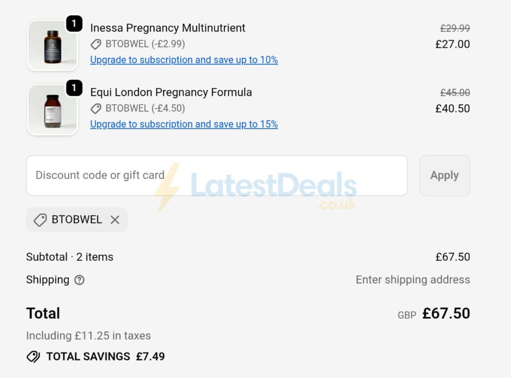 Screenshot of the W-Wellness discount code working