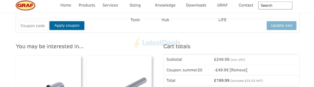 Screenshot of the GRAF UK discount code working