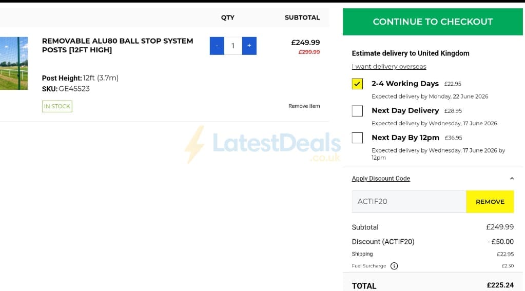 Screenshot of the Net World Sports discount code working