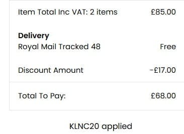 Screenshot of the Klass discount code working