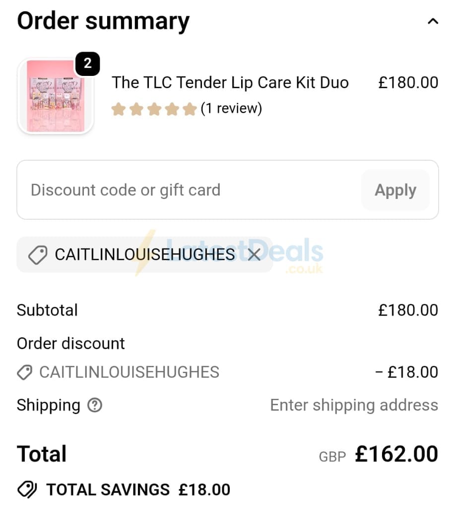 Screenshot of the P. Louise discount code working