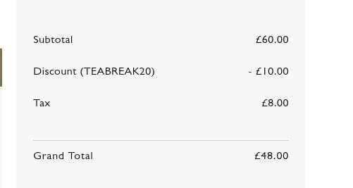 Screenshot of the Royal Collection Shop discount code working