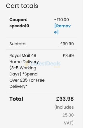 Screenshot of the ProSwimwear discount code working