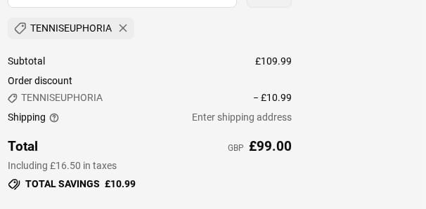 Screenshot of the All Things Tennis discount code working