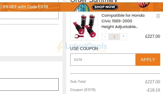 Screenshot of the Maxpeedingrods discount code working