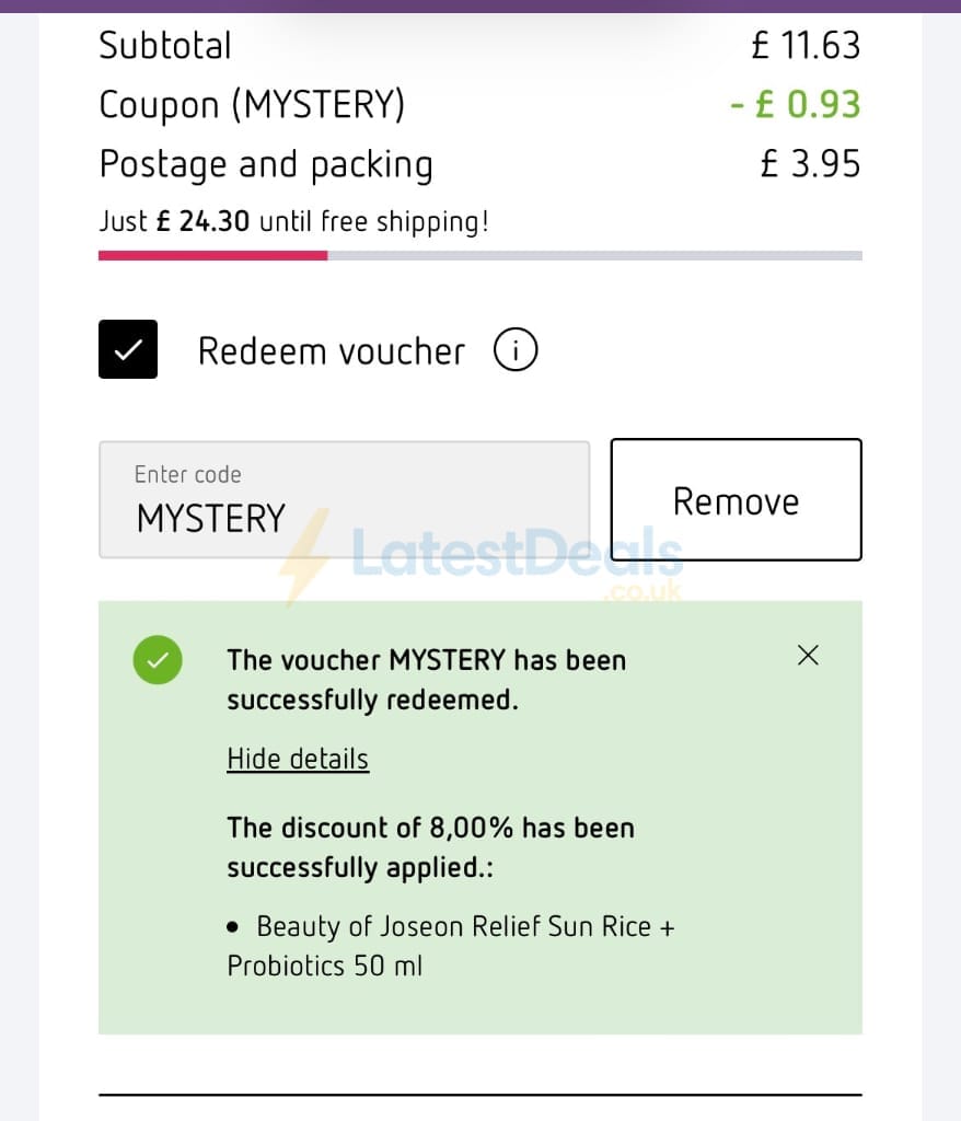 Screenshot of the Parfumdreams discount code working