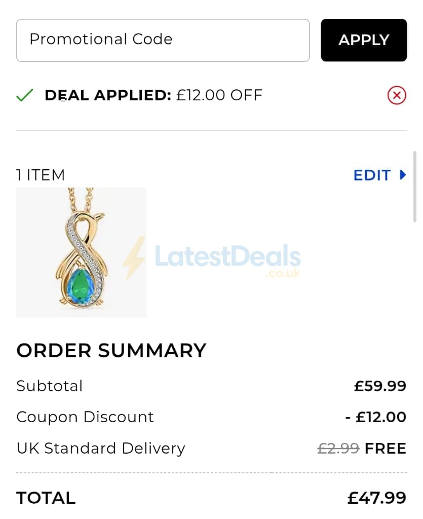 Screenshot of the TJC discount code working