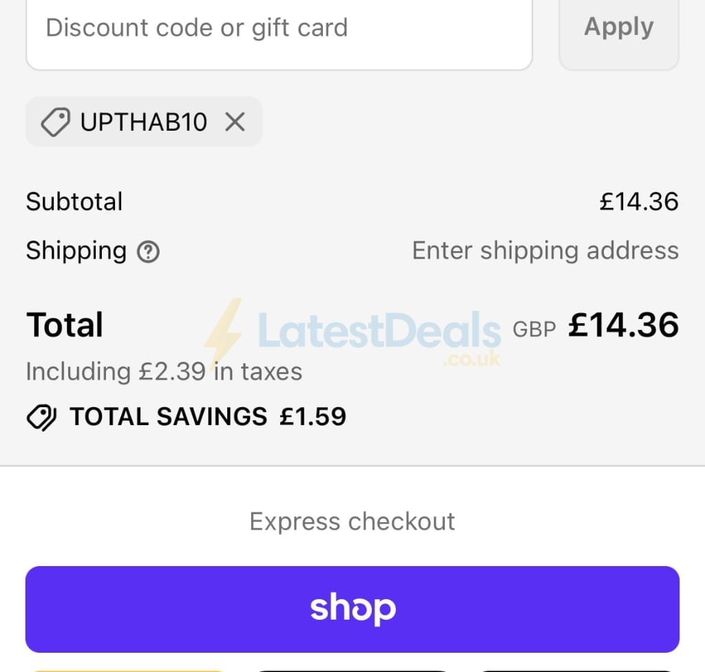 Screenshot of the U Perform discount code working