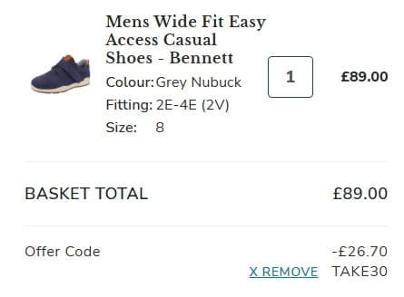 Screenshot of the Wider Fit Shoes discount code working