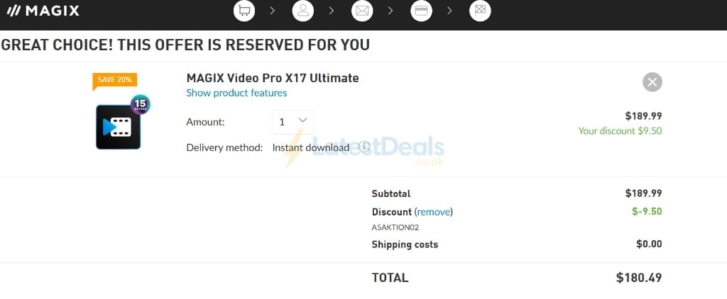 Screenshot of the Magix discount code working