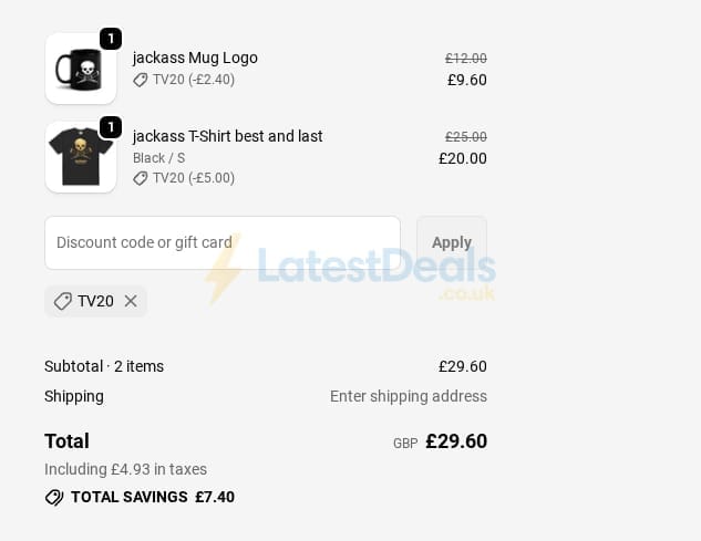 Screenshot of the Paramount Shop discount code working