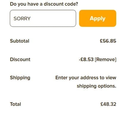 Screenshot of the The Cornish Hamper Store discount code working