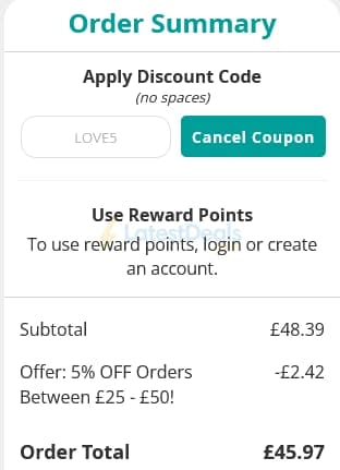 Screenshot of the Love Garden Birds discount code working