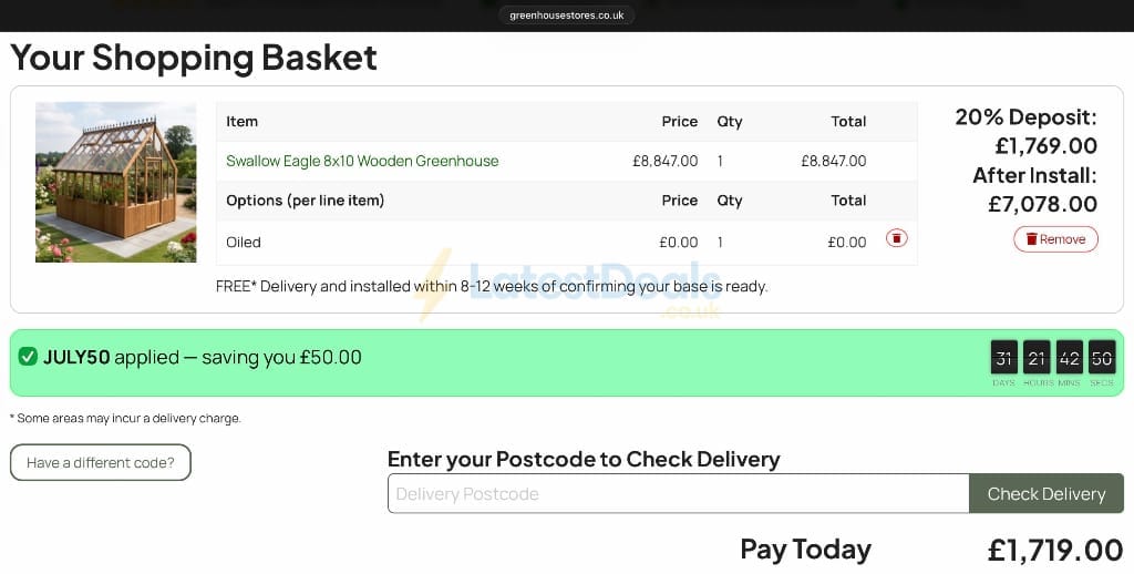 Screenshot of the Greenhouse Stores discount code working