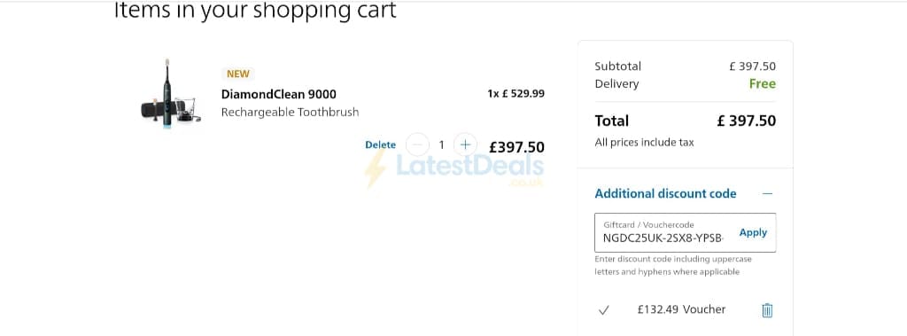 Screenshot of the Philips discount code working