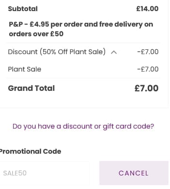 Screenshot of the Hayloft discount code working