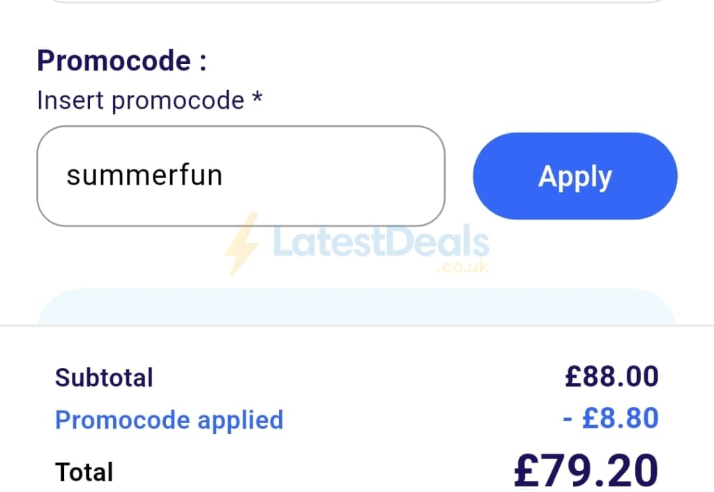 Screenshot of the TUI discount code working