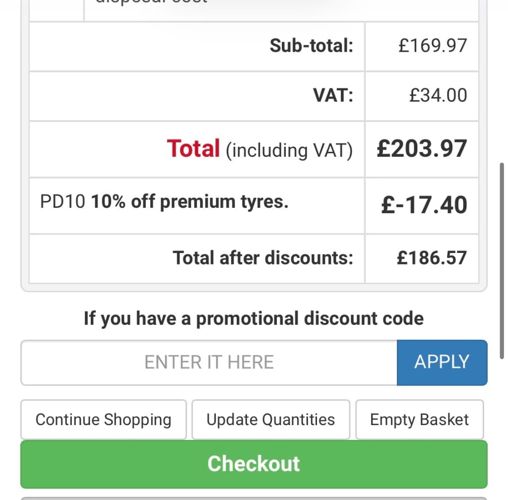 Screenshot of the National Tyres and Autocare discount code working