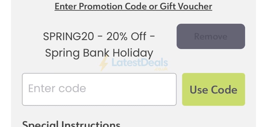 Screenshot of the Order Blinds discount code working