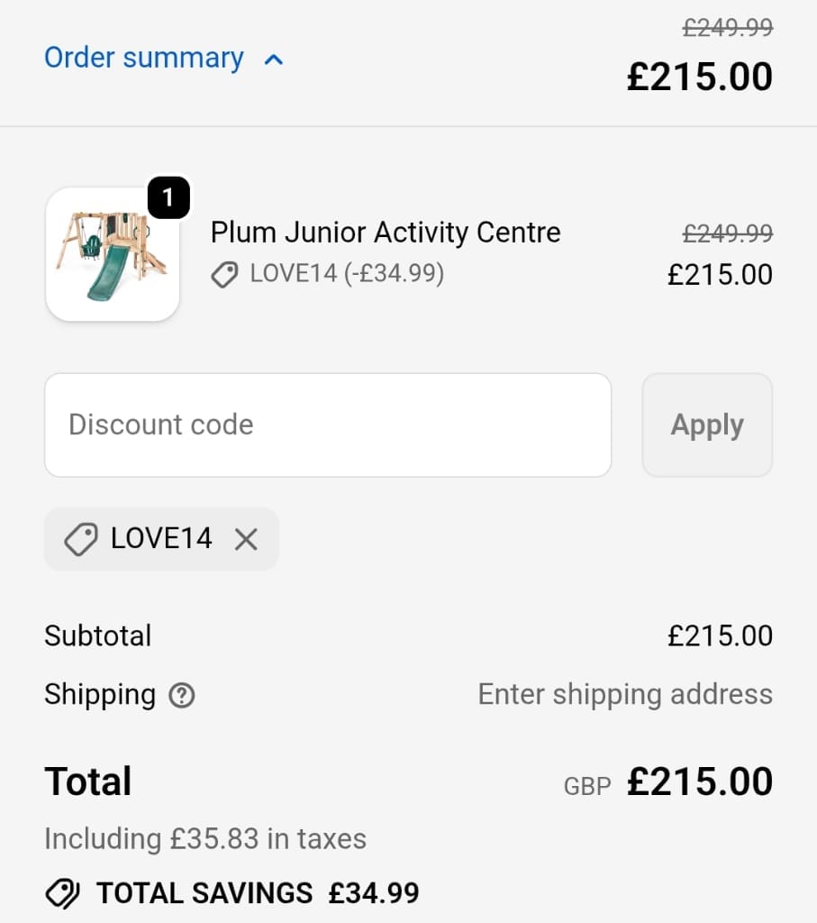 Screenshot of the Plum Play discount code working