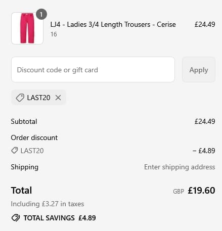 Screenshot of the Lazy Jacks discount code working