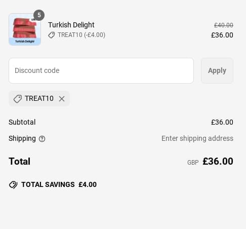 Screenshot of the The Finest Fudge Co. discount code working