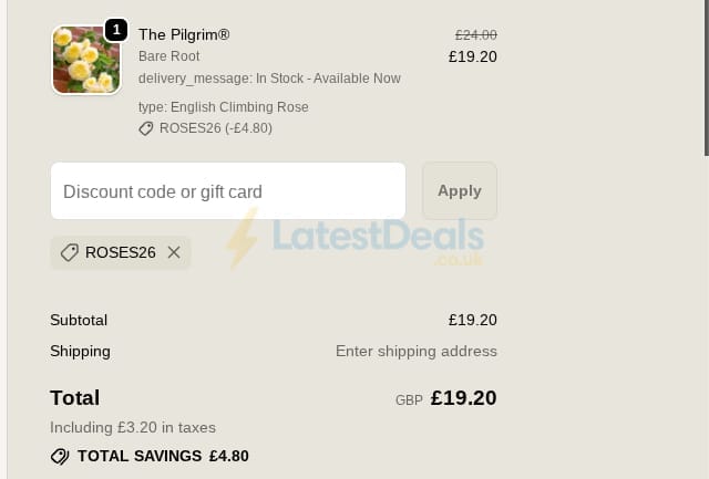 Screenshot of the David Austin discount code working
