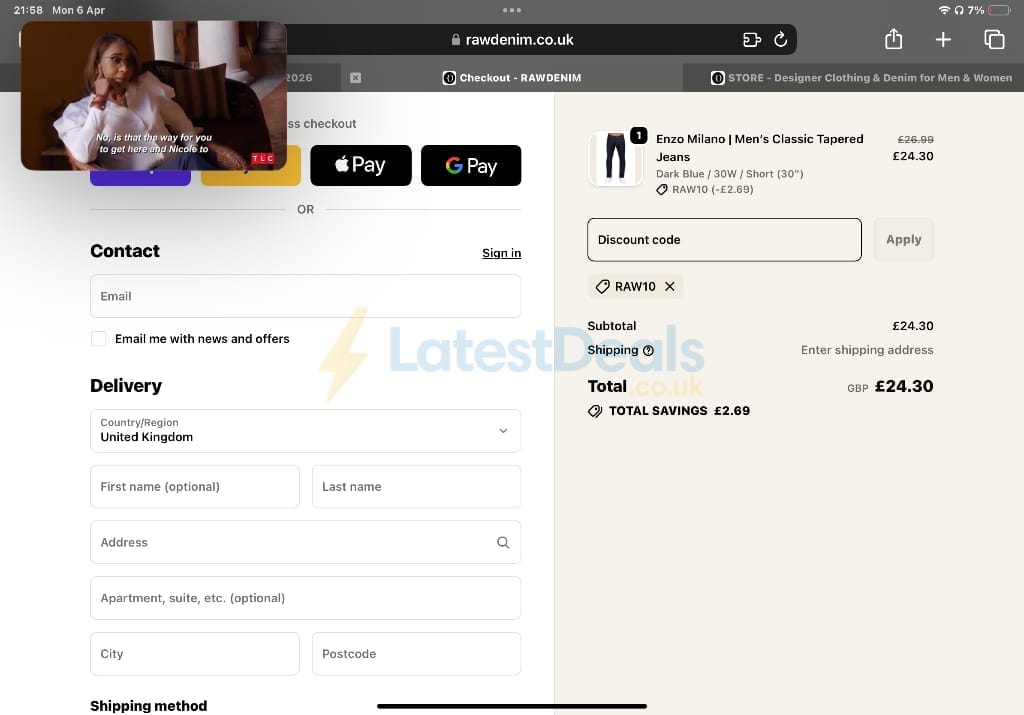 Screenshot of the Raw Denim discount code working