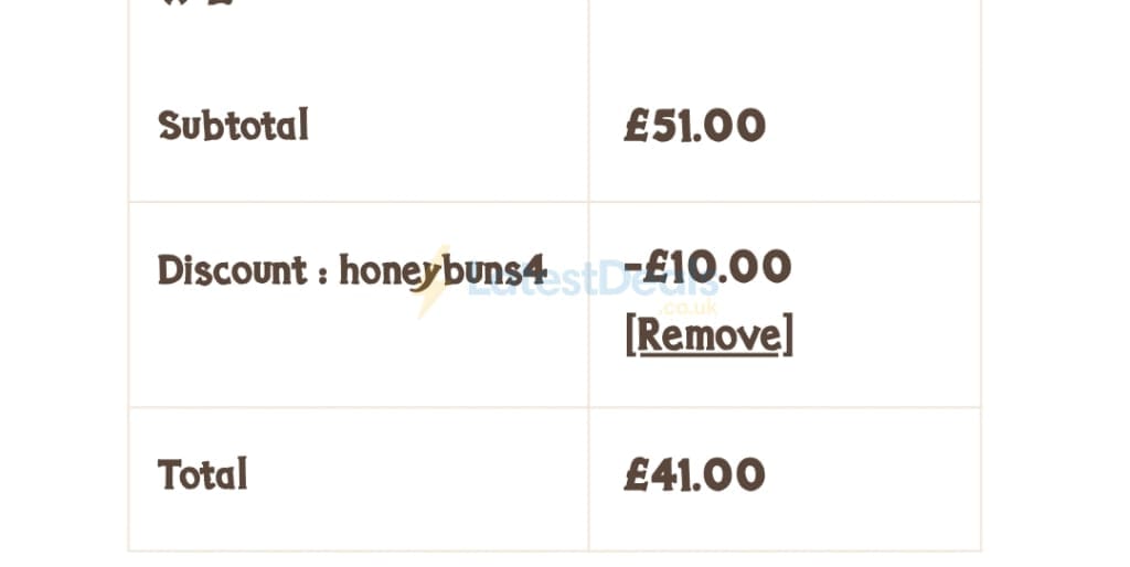 Screenshot of the Honeybuns discount code working