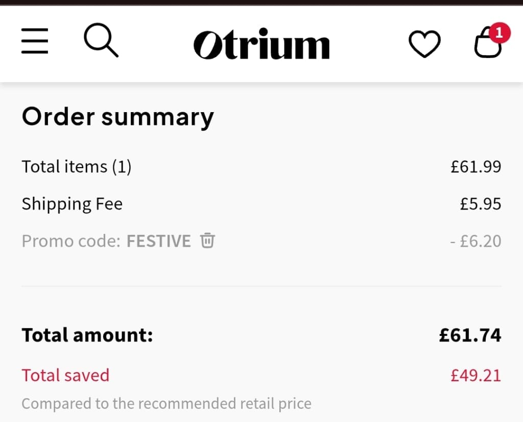 Screenshot of the Otrium discount code working