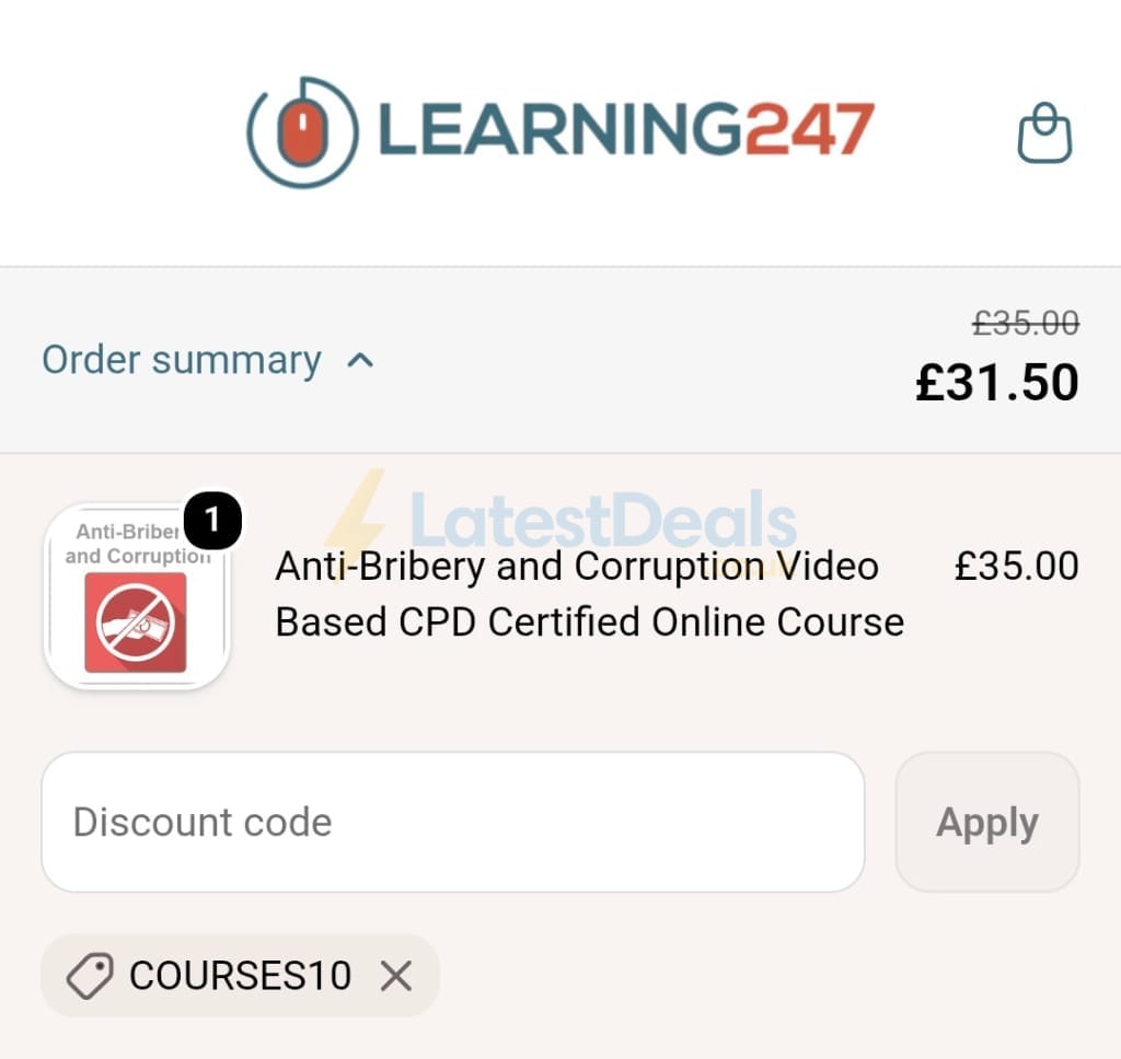 Screenshot of the Learning247 discount code working