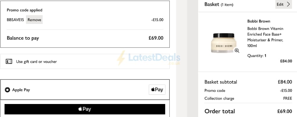 Screenshot of the John Lewis discount code working