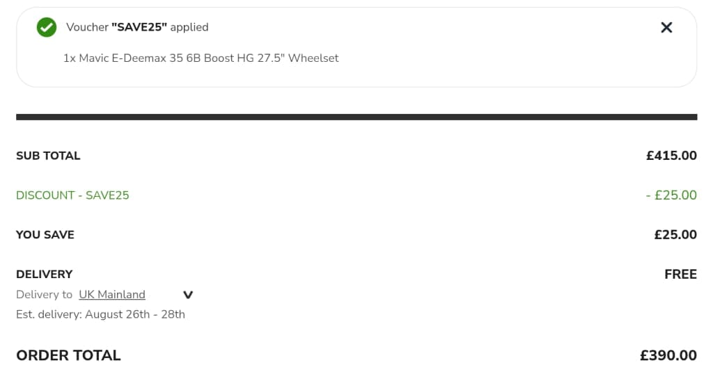 Screenshot of the Tredz Limited discount code working