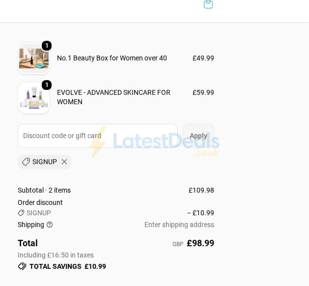 Screenshot of the Toyl discount code working