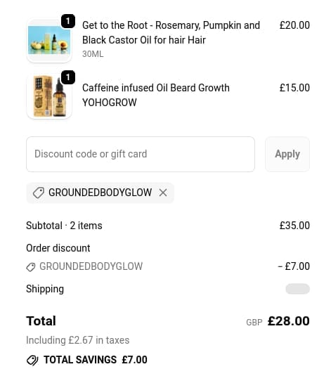 Screenshot of the Grounded Body Scrub discount code working