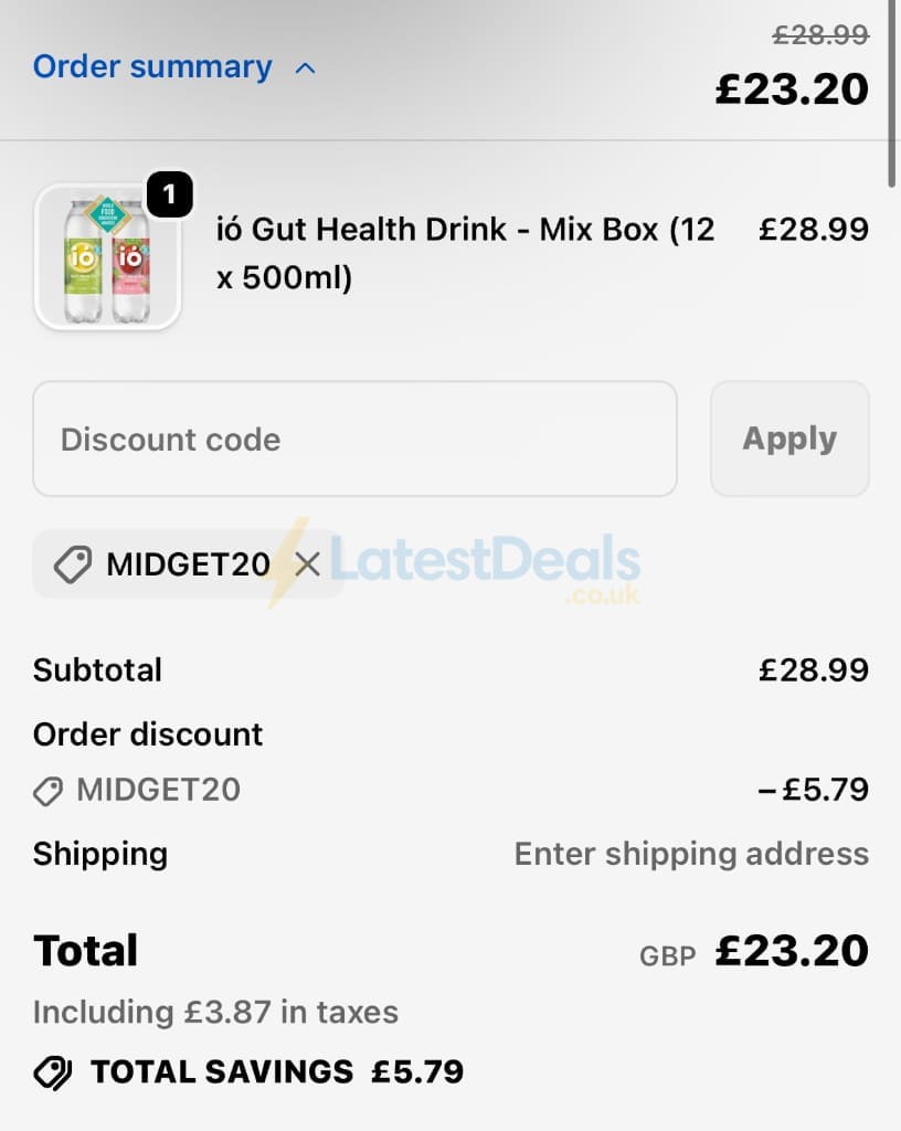 Screenshot of the ió Gut Health Drink discount code working
