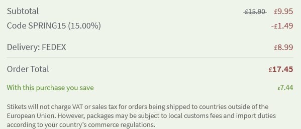 Screenshot of the Stikets discount code working