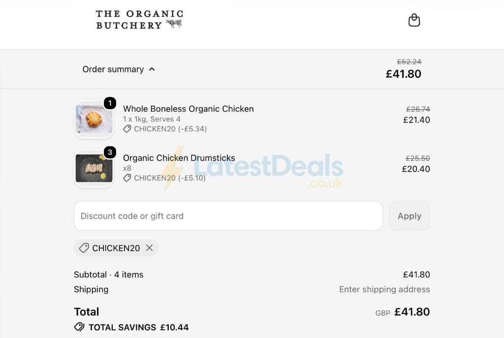 Screenshot of the The Organic Butchery discount code working