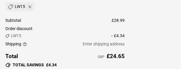 Screenshot of the Lavender World discount code working