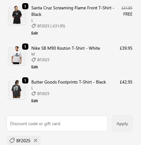 Screenshot of the Route One discount code working
