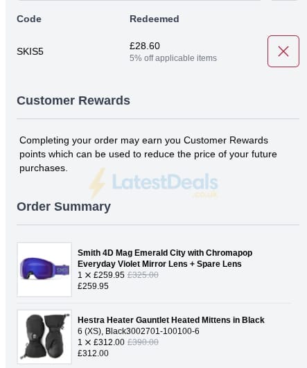 Screenshot of the the skiers lounge wintersports discount code working