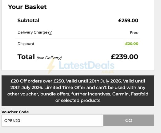 Screenshot of the The Golf Shop Online discount code working