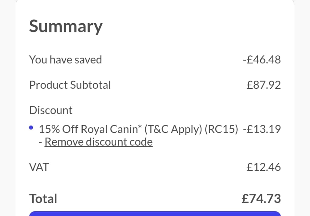 Screenshot of the Pet Drugs Online discount code working