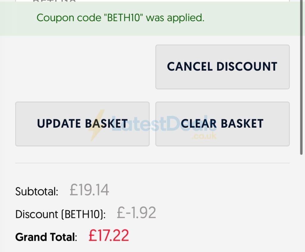 Screenshot of the Power Body discount code working
