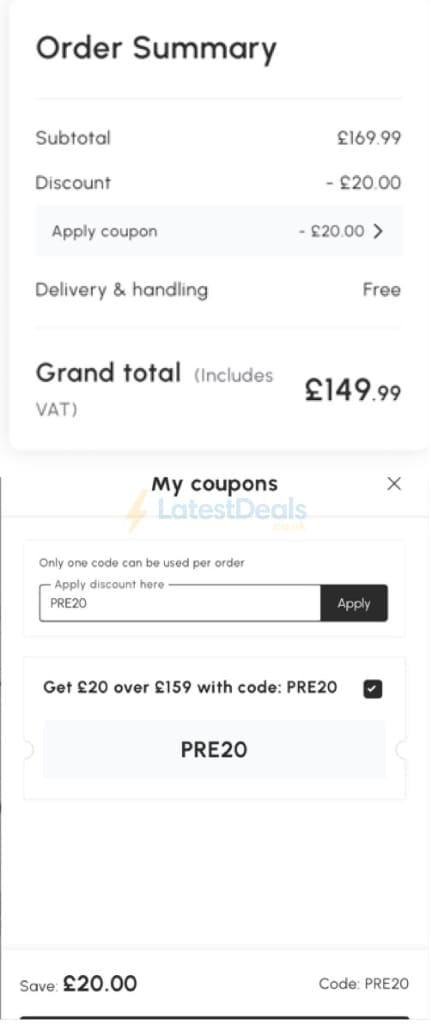Screenshot of the Aosom discount code working