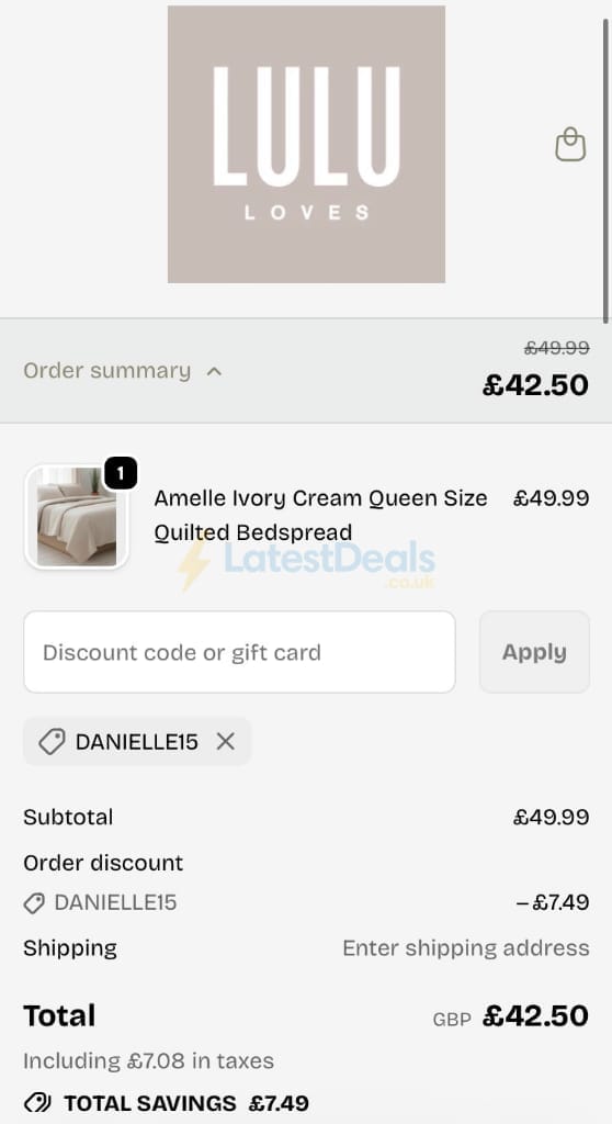 Screenshot of the LULU Loves discount code working