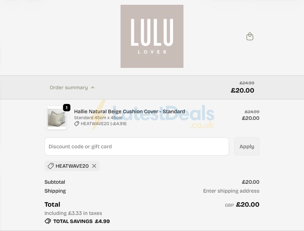 Screenshot of the LULU Loves discount code working