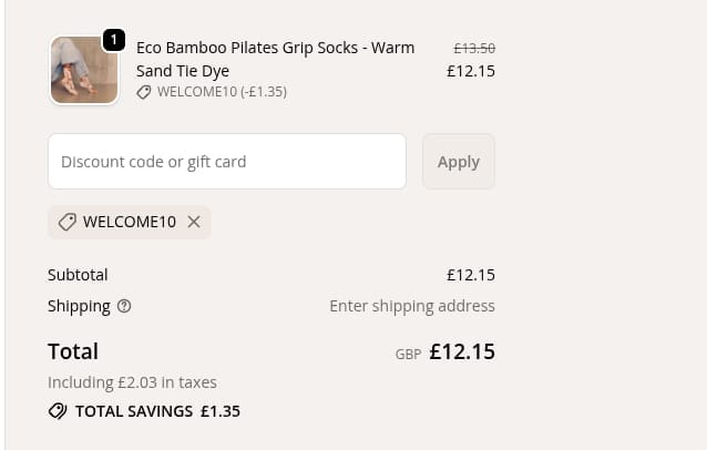 Screenshot of the Yogi Bare discount code working