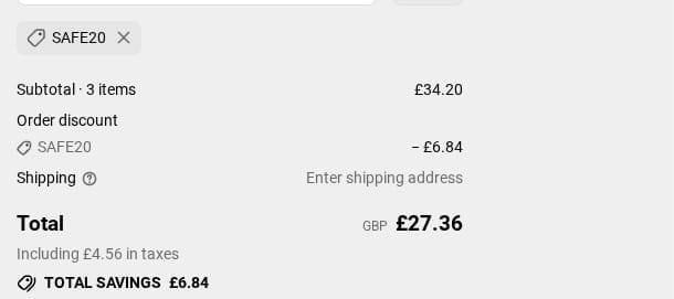 Screenshot of the Solace Jewellery discount code working